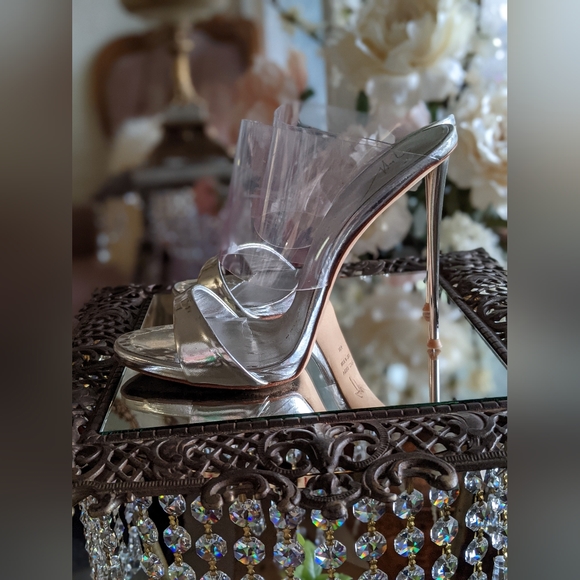 Giuseppe Zanotti 36.5 clear silver sandals slides heels pin stiletto - Picture 9 of 12